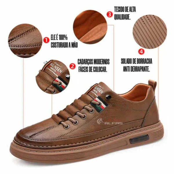 LEVE 2 PAGUE 1 - Tênis Ortopédico Italiano de Couro Legitimo