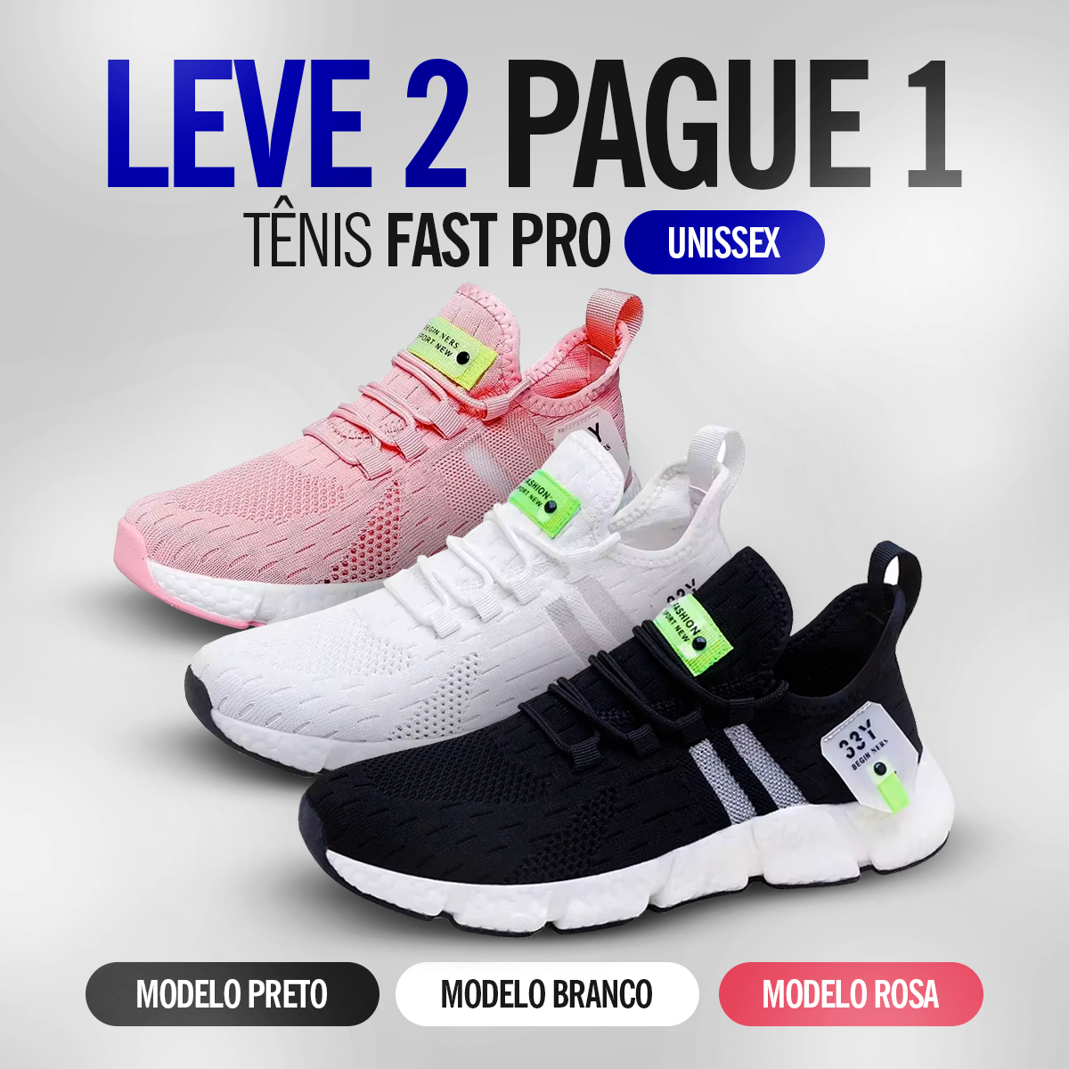 LEVE 2 PAGUE 1 - Tênis Unissex Respirável e Confortável - Fast Pro